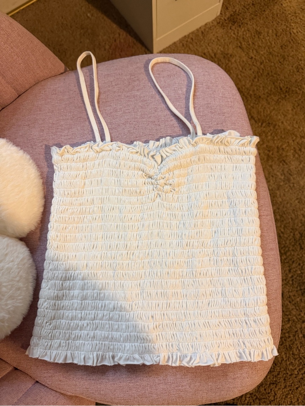 Brandy Melville Cream Smocked Spaghetti Strap Top